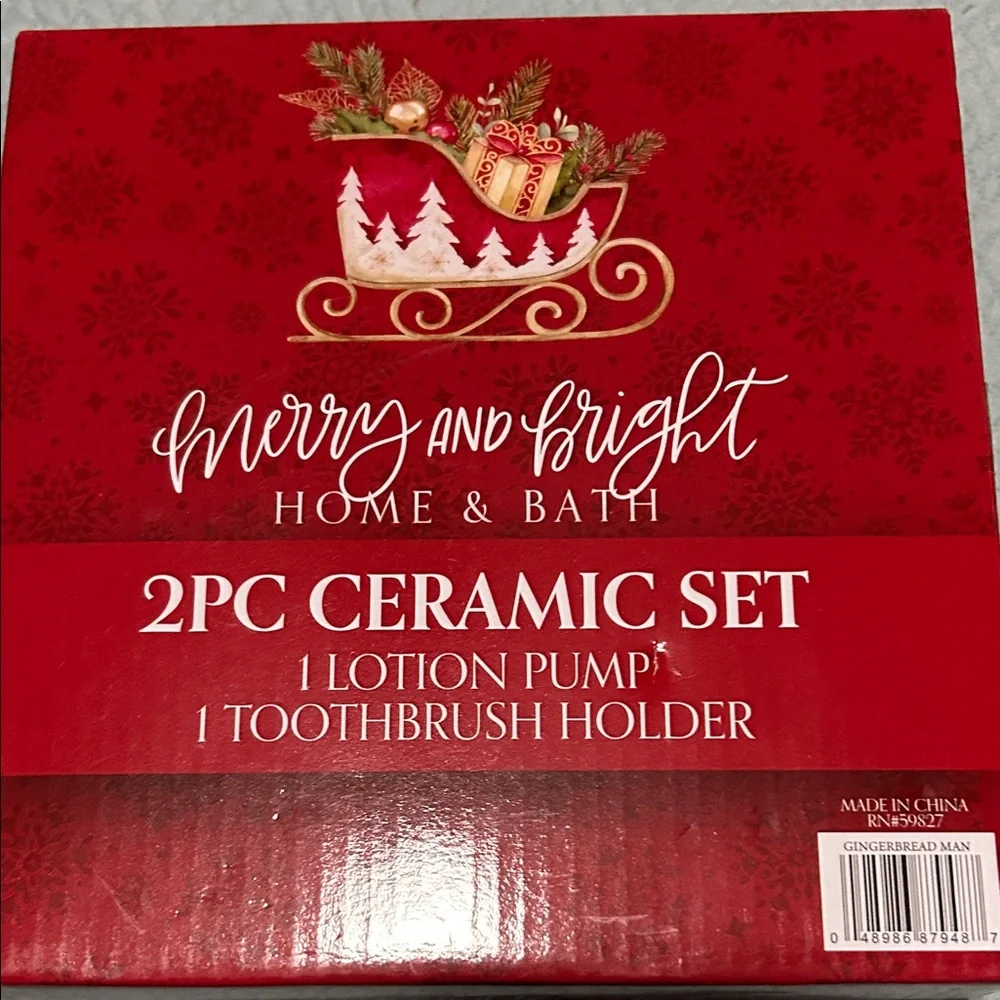 Merry and Bright Gingerbread Man Bath Accessory Set - Tan and Blue